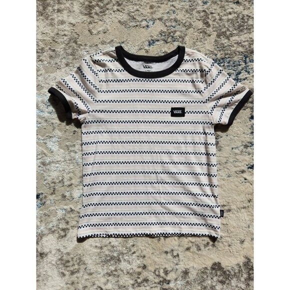 Vans Women's Size XS Checkerboard‎ Stripe Short Sleeve TShirt - Picture 1 of 3
